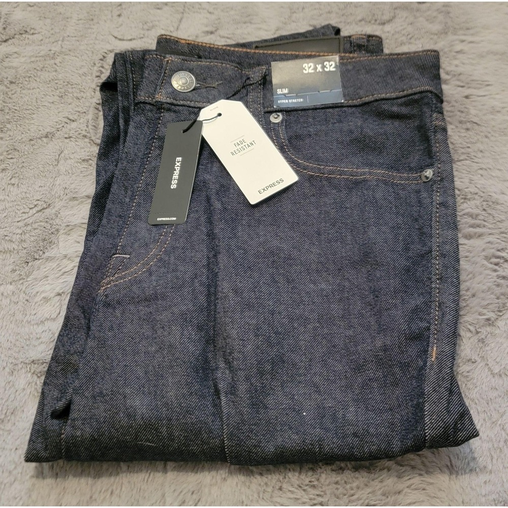 Express Jeans Mens 32x32 (Fits 34x31) Blue Slim Straight Hyper Stretch Anti-Fade